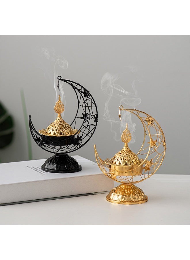 Gold Crescent Moon Incense Burner & Candle Holder, Middle Eastern Islamic Style Decor - Image 3